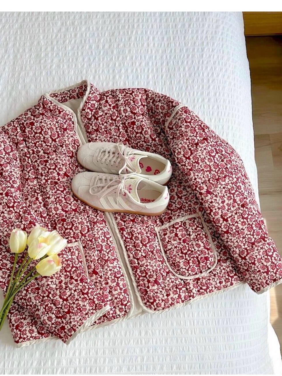 Nordic Peace Lily Flower Coat Quilted Cherry Combo Medium M Nwot — image 3 of 6